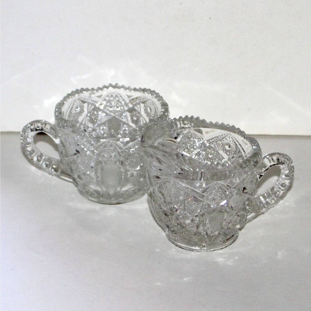 Vintage Set Sugar Creamer McKee Pressed Cut Glass clear MG6 depression